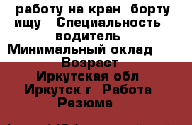 работу на кран- борту ищу › Специальность ­ водитель › Минимальный оклад ­ 40 000 › Возраст ­ 50 - Иркутская обл., Иркутск г. Работа » Резюме   
